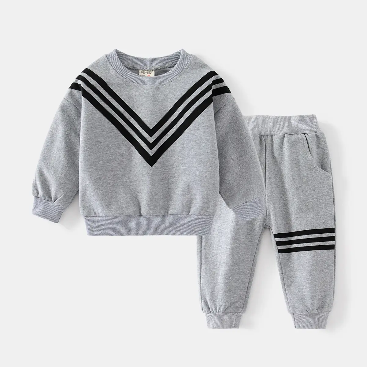 Navy V-Stripe Long Sleeve Boys Sweatshirt Set - Image 2