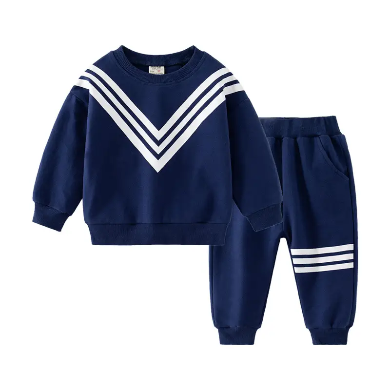 Navy V-Stripe Long Sleeve Boys Sweatshirt Set - Image 6