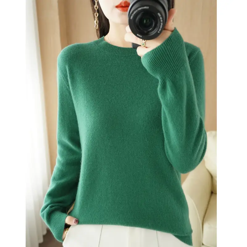 Women's Teal Knitted Long-Sleeve Pullover Sweater - Image 24