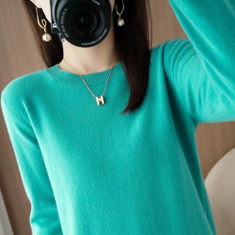 Women's Teal Knitted Long-Sleeve Pullover Sweater - Image 12
