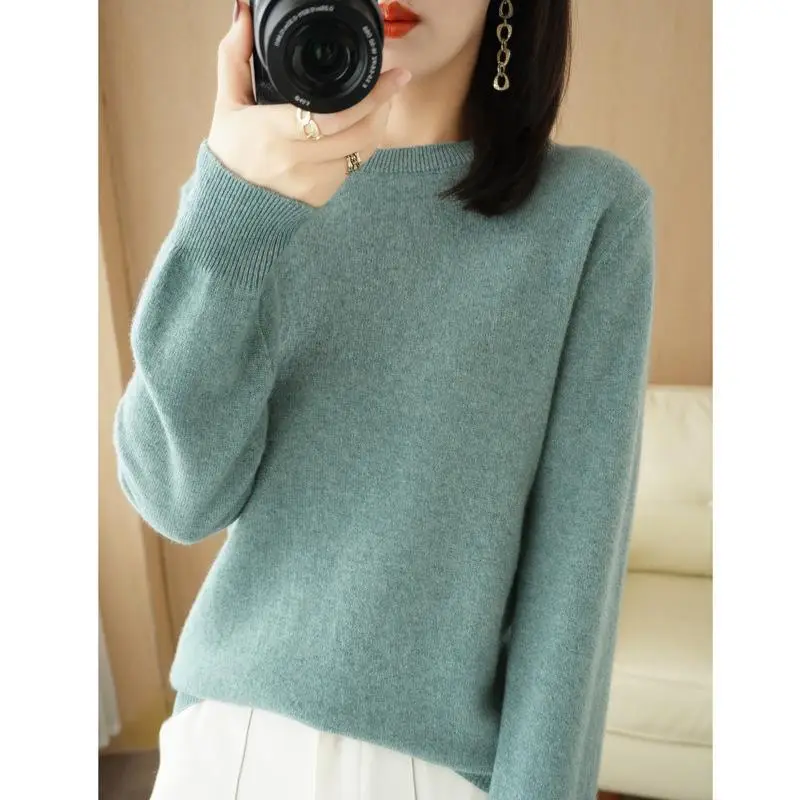 Women's Teal Knitted Long-Sleeve Pullover Sweater - Image 14