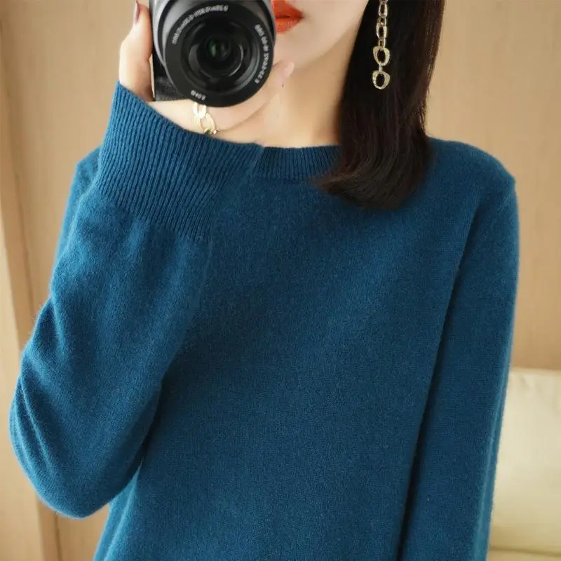 Women's Teal Knitted Long-Sleeve Pullover Sweater - Image 19