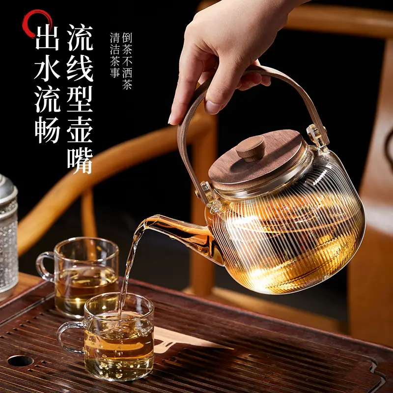 Wallow Tea Pot with Heat Resistant Glass & Wooden Base - Image 3