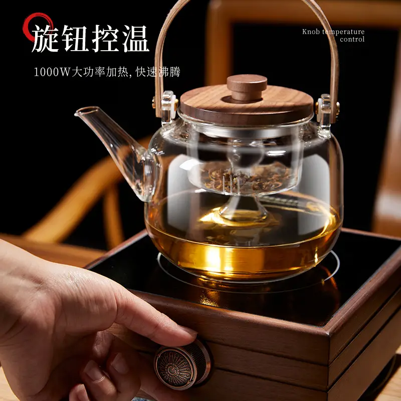 Wallow Tea Pot with Heat Resistant Glass & Wooden Base - Image 4