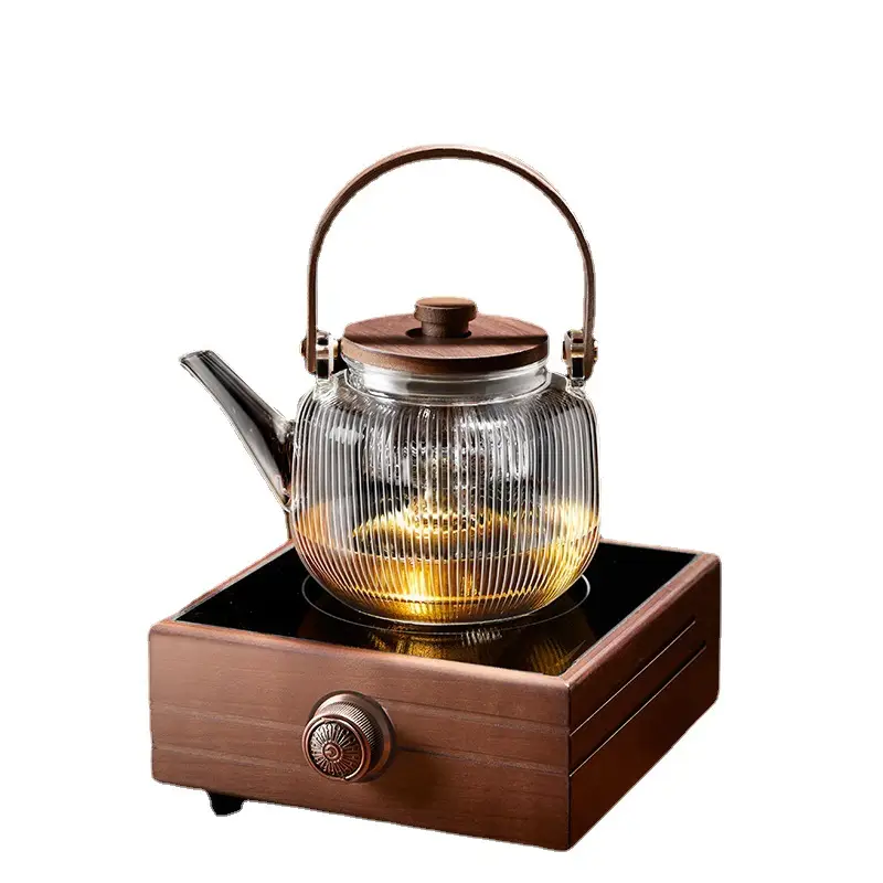 Wallow Tea Pot with Heat Resistant Glass & Wooden Base - Image 6