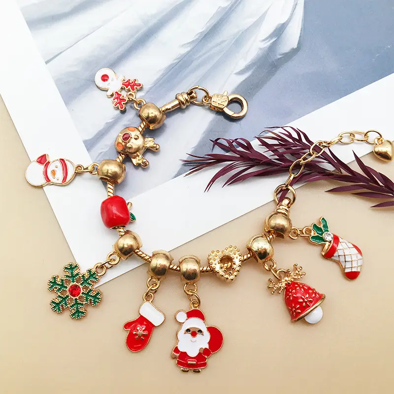 Gold Christmas Bracelet Set for Girls with Blue Gift Bag