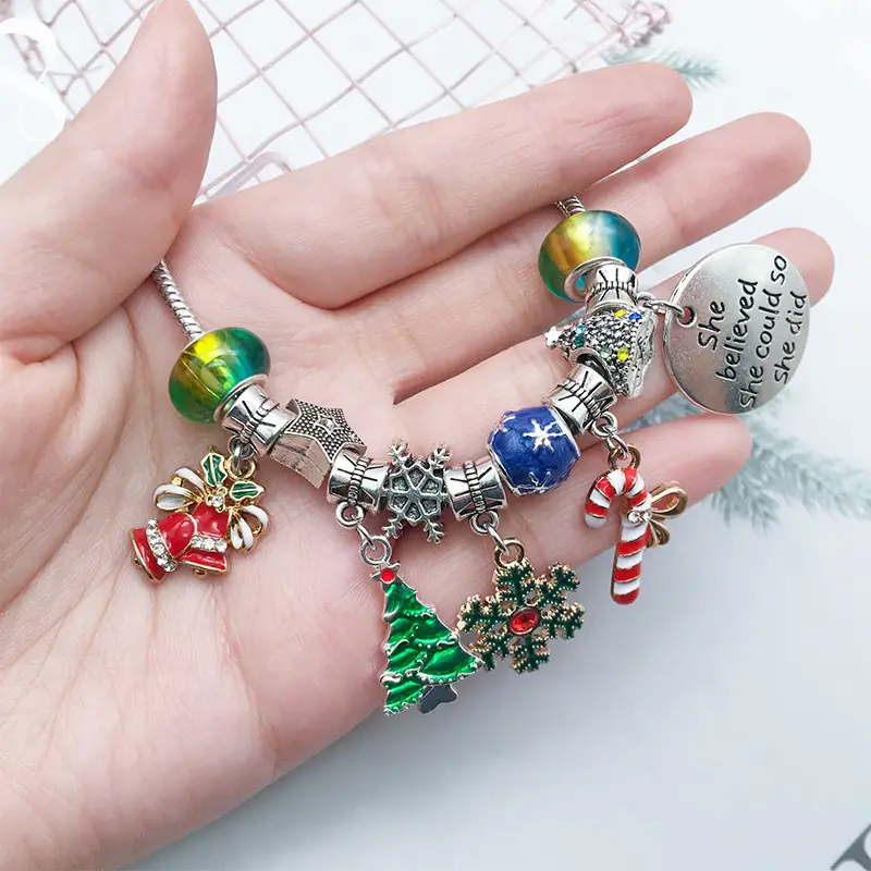 Gold Christmas Bracelet Set for Girls with Blue Gift Bag