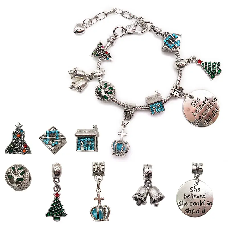 Gold Christmas Bracelet Set for Girls with Blue Gift Bag