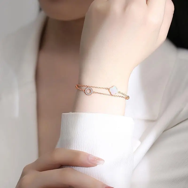 Silver Clover Double Layer Bracelet for Women - Image 8