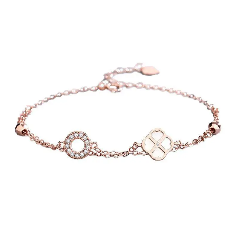 Silver Clover Double Layer Bracelet for Women - Image 9
