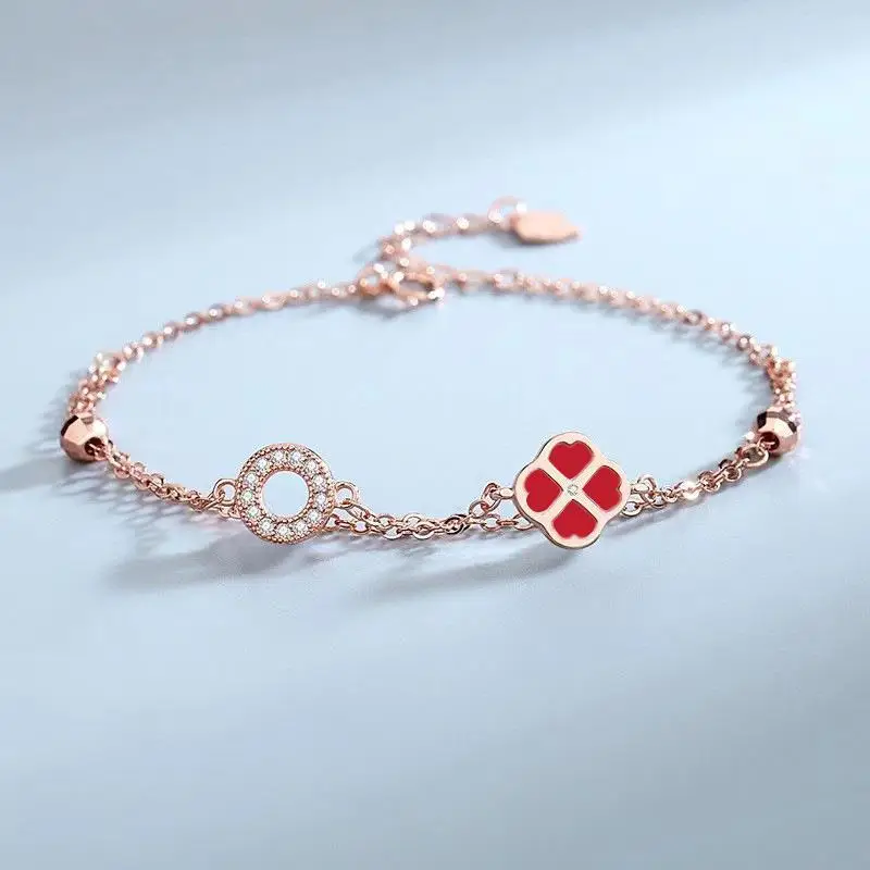 Silver Clover Double Layer Bracelet for Women - Image 3