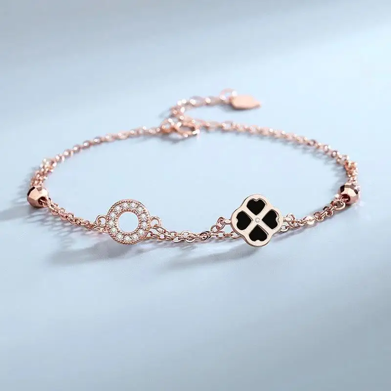 Silver Clover Double Layer Bracelet for Women - Image 4