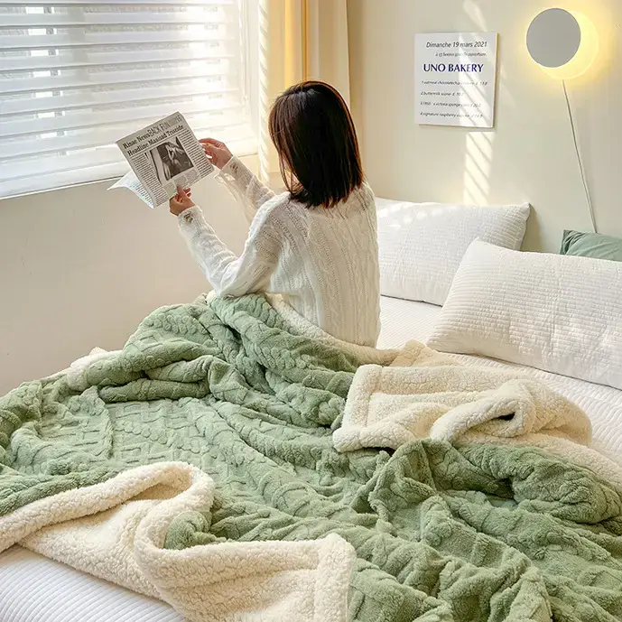 Double Layer Velvet Blanket Coral Fleece Winter Office Use - Image 14