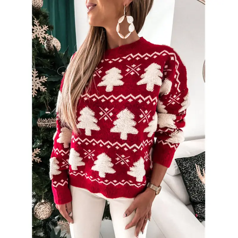 Women's Embroidered Crossbody Sweater Red White Christmas - Image 6