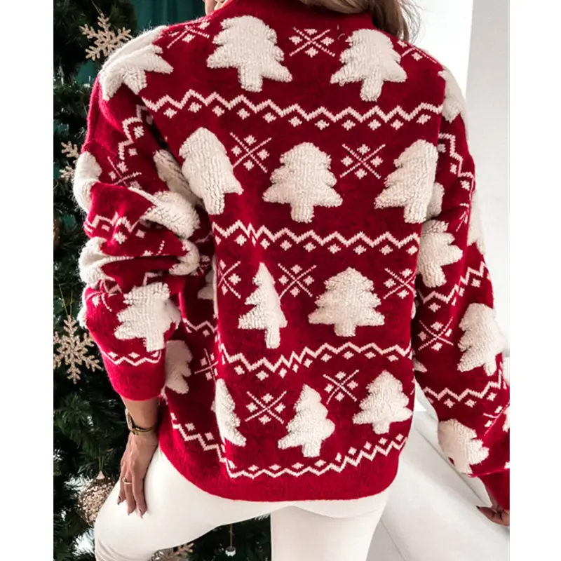 Women's Embroidered Crossbody Sweater Red White Christmas - Image 7