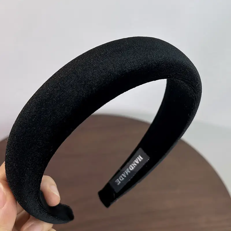 Vintage Velvet Sponge Headband Black High Cranium Top