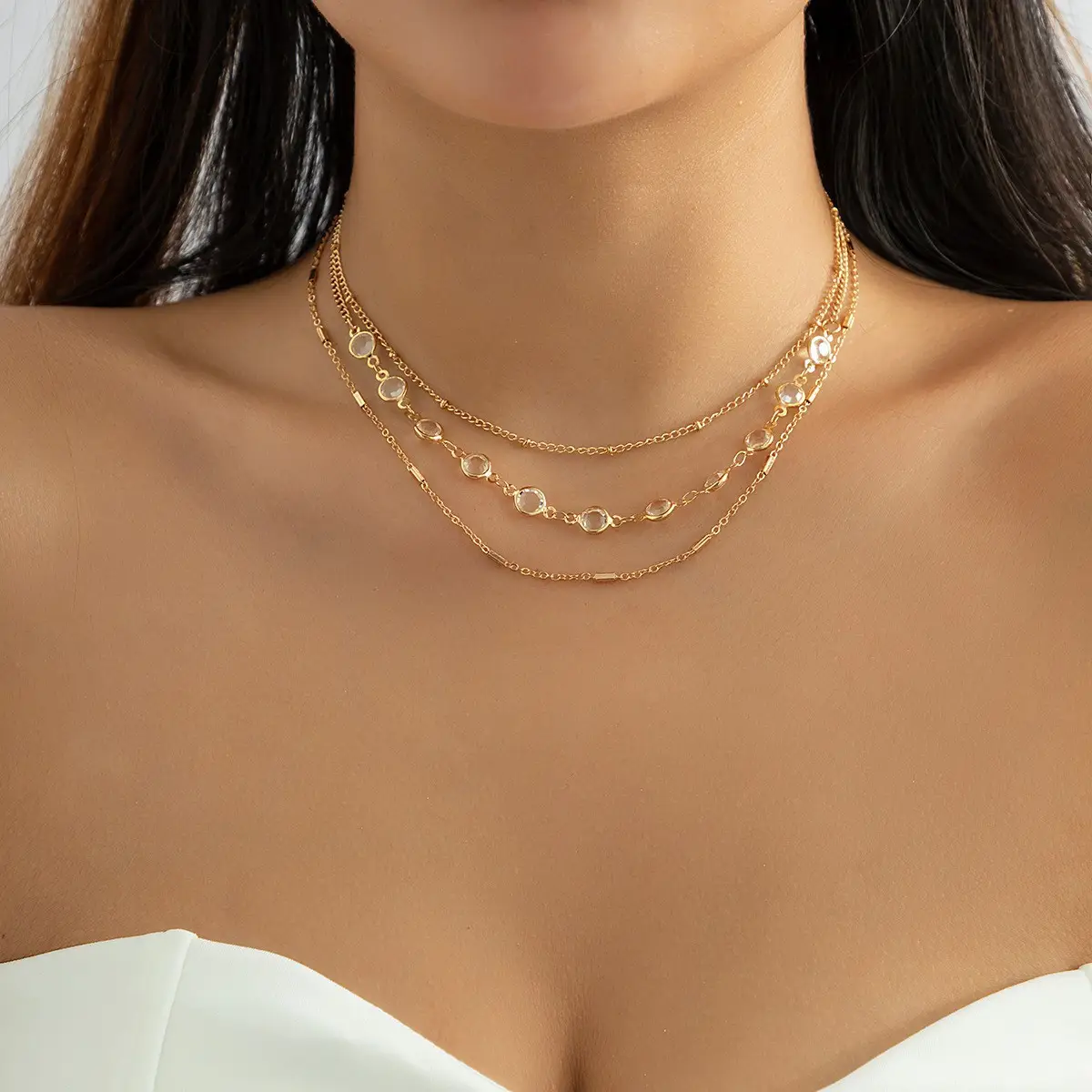 White Crystal Double Layer Anklet with Fish Tail Pendant — feature 5