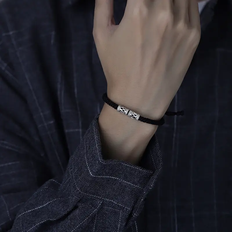Men's Black Diamond Ring Bracelet with Double Ring Design - Image 6