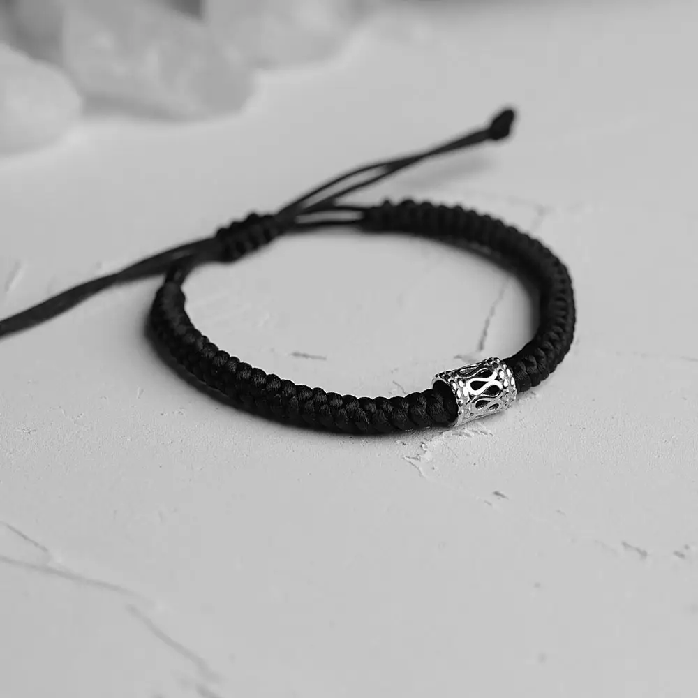 Men's Black Diamond Ring Bracelet with Double Ring Design - Image 2