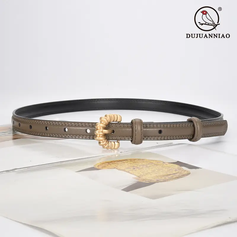 Women's Brown Cowhide Belt with Gold Pin Buckle - Image 13