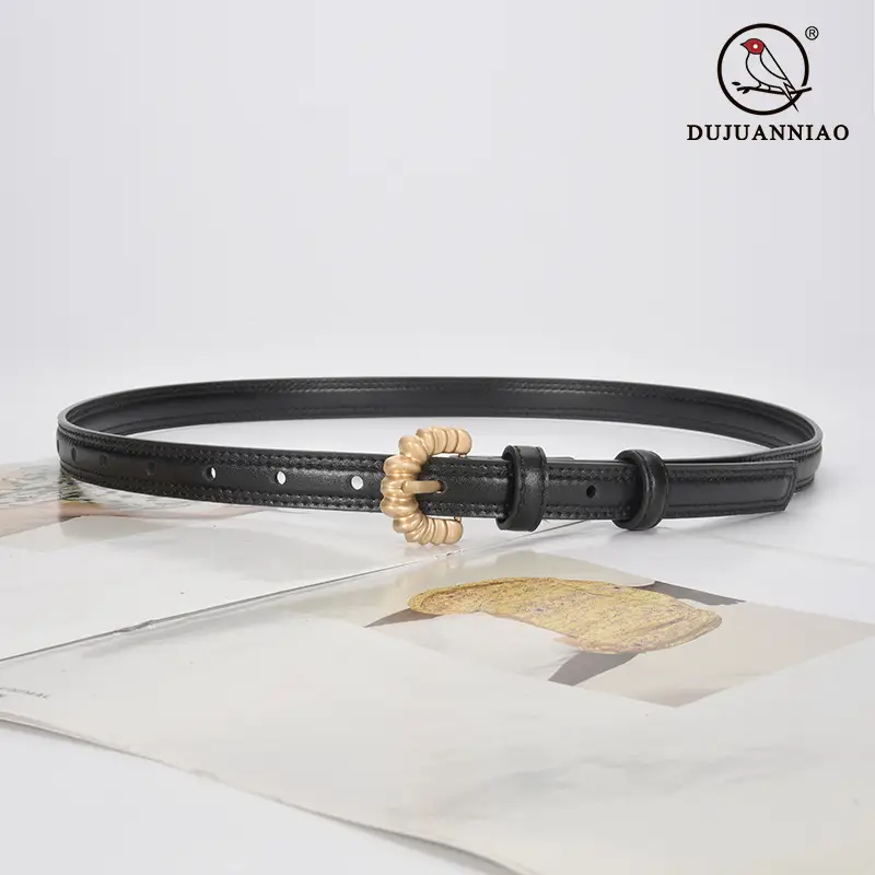 Women's Brown Cowhide Belt with Gold Pin Buckle - Image 14