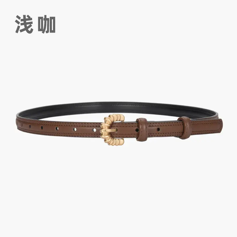Women's Brown Cowhide Belt with Gold Pin Buckle - Image 10