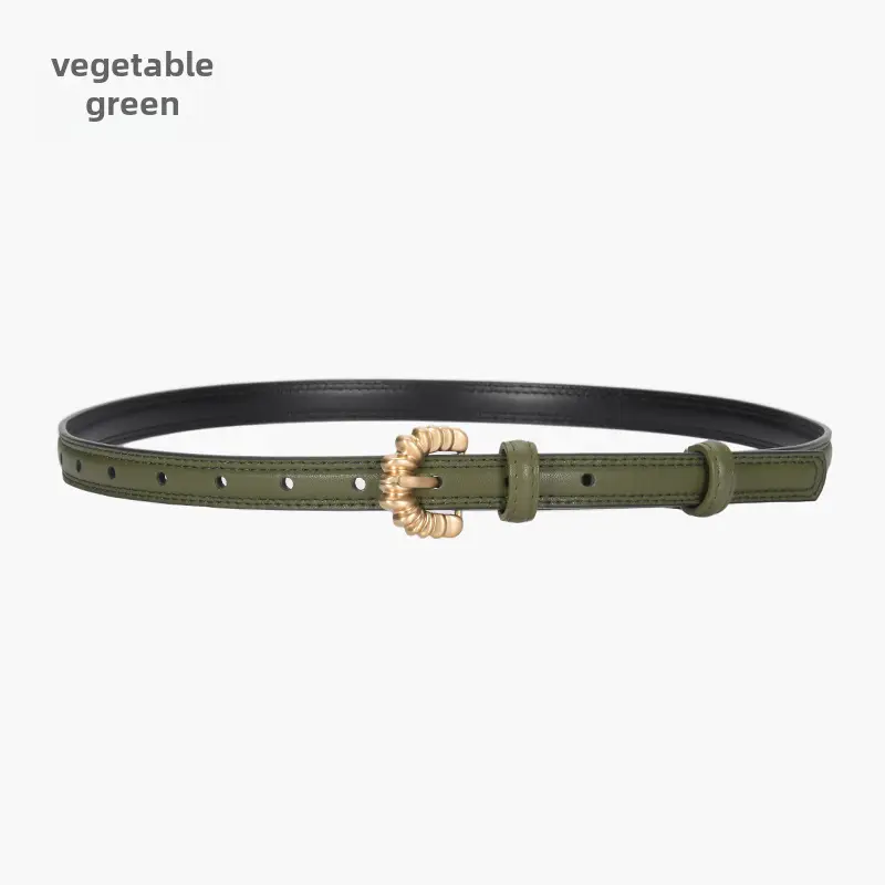 Women's Brown Cowhide Belt with Gold Pin Buckle - Image 2