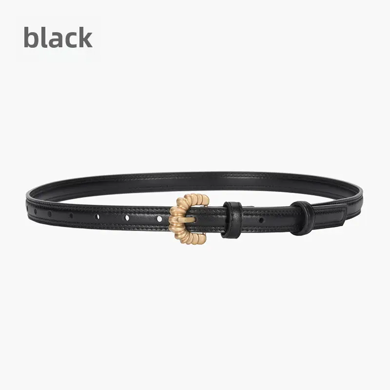 Women's Brown Cowhide Belt with Gold Pin Buckle - Image 3