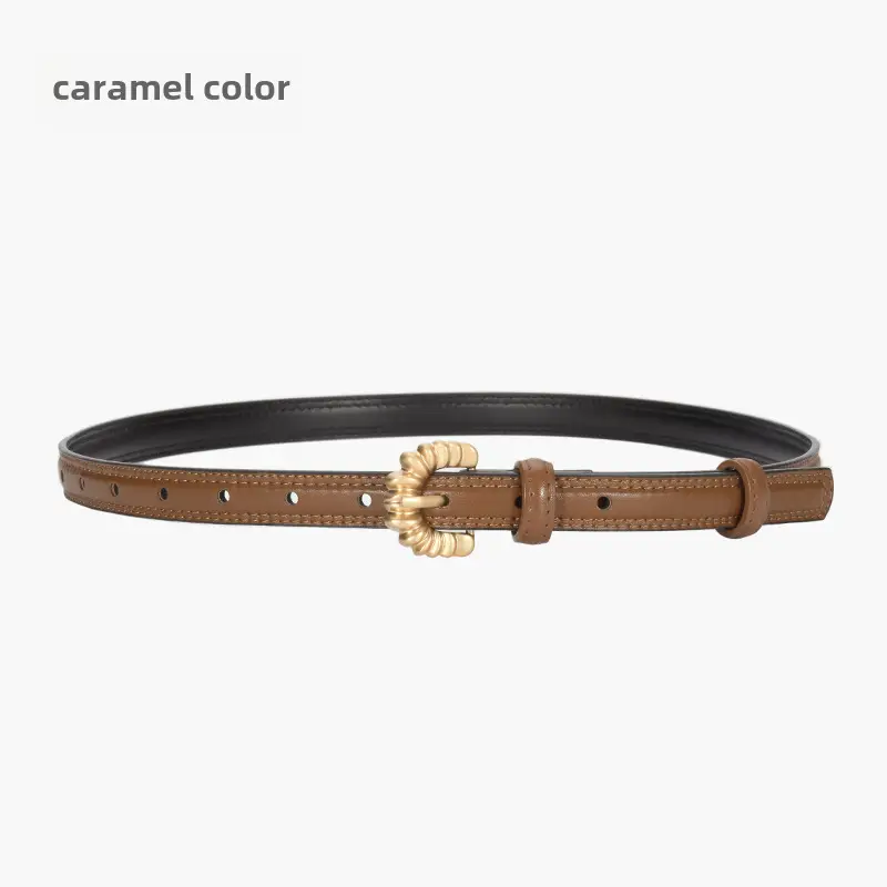 Women's Brown Cowhide Belt with Gold Pin Buckle - Image 4