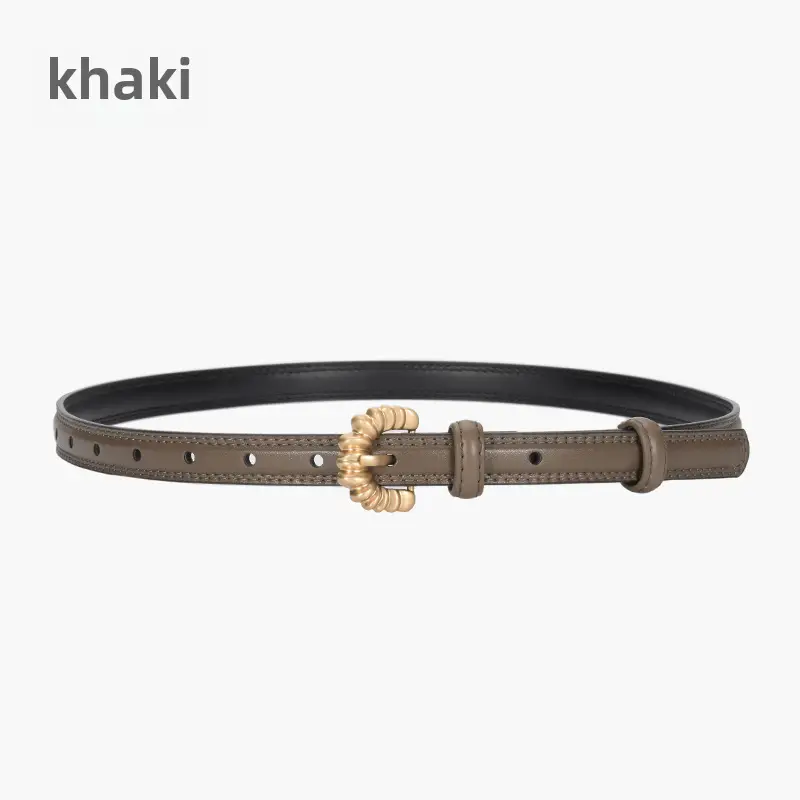 Women's Brown Cowhide Belt with Gold Pin Buckle - Image 5