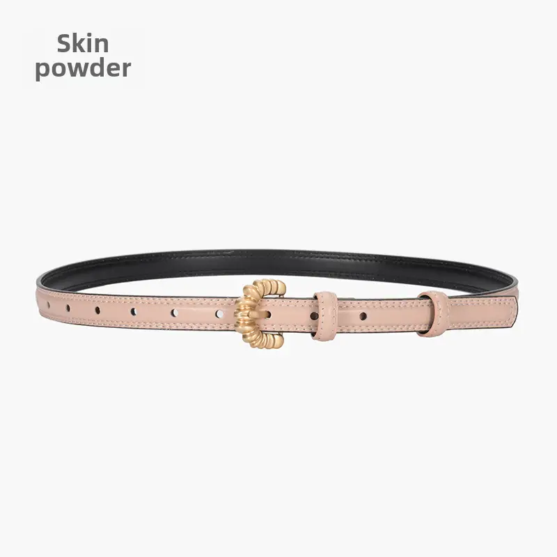 Women's Brown Cowhide Belt with Gold Pin Buckle - Image 6