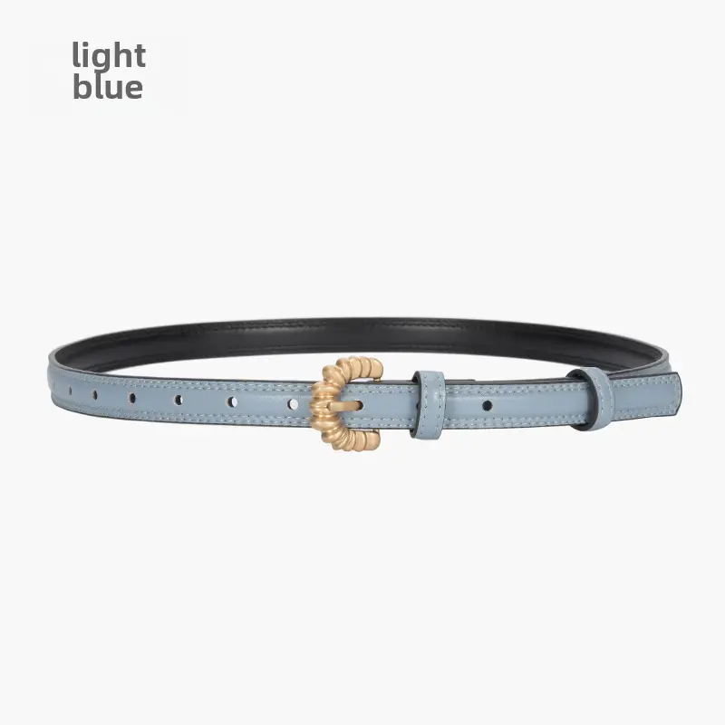Women's Brown Cowhide Belt with Gold Pin Buckle - Image 8