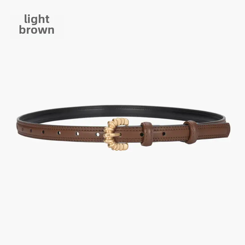 Women's Brown Cowhide Belt with Gold Pin Buckle - Image 9