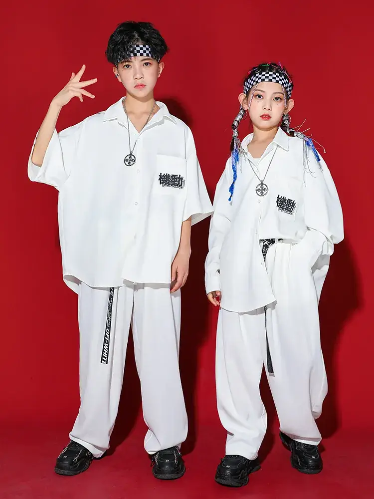 Black Hip Hop Performance Shirt for Boys Girls
