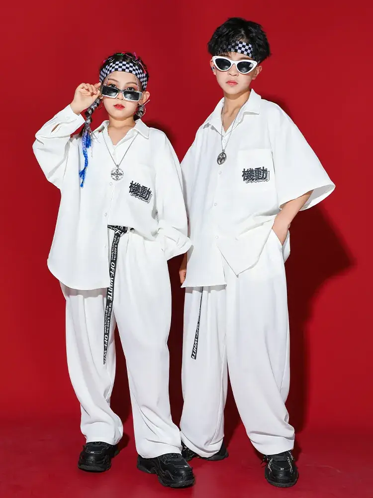 Black Hip Hop Performance Shirt for Boys Girls