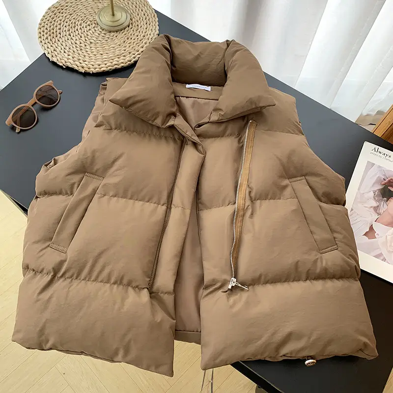 Women Cotton K-Style Vest Brown 2024 Winter — feature 5