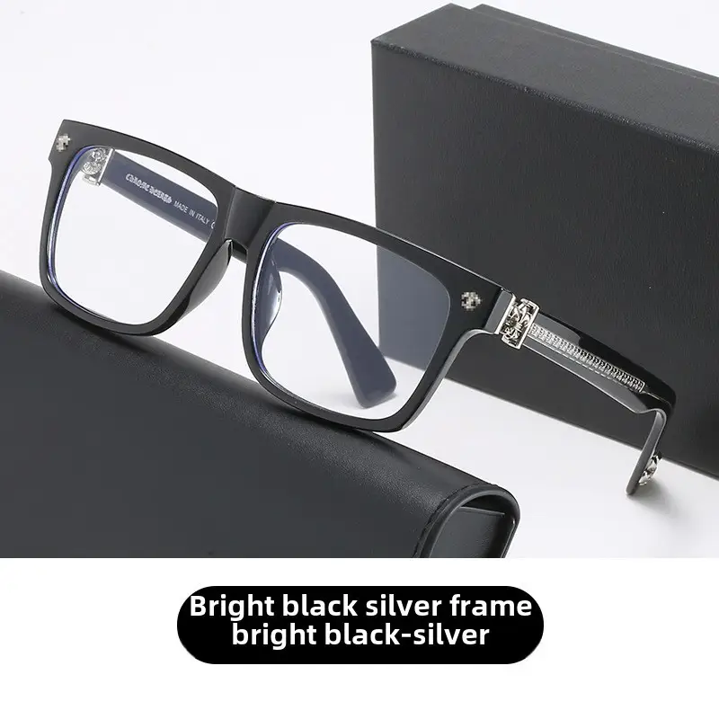 Men Anti-Blue Light Glasses Flat Frame Silver Black - Image 2