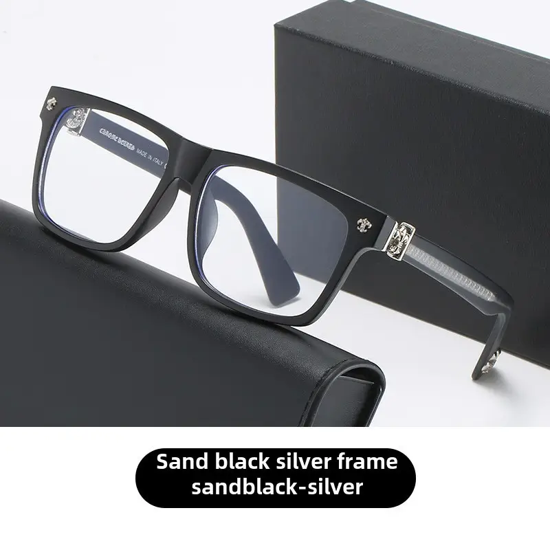 Men Anti-Blue Light Glasses Flat Frame Silver Black - Image 3