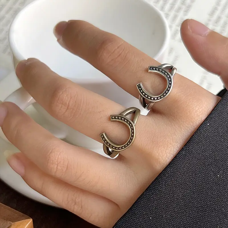 Lanzhi 925 Silver Ring Geometric Wave Point Retro Hip-Hop Jewelry — feature 12