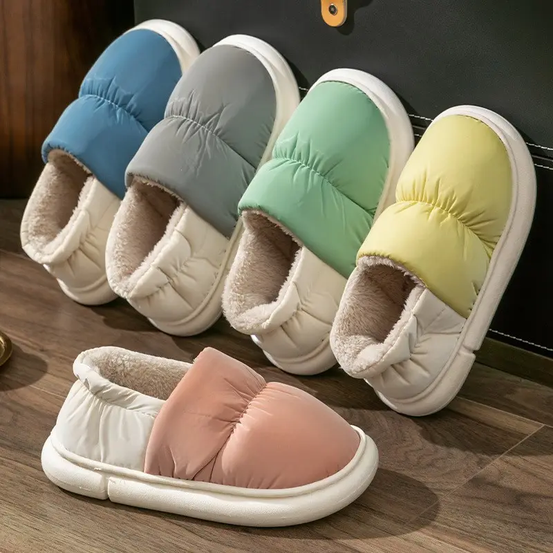 Down Cloth Waterproof Cotton Slippers Women's Winter Heel Warm Indoor Household Cotton Shoes Thickened Non-Slip Outer Wear Men's Shoes - Image 10