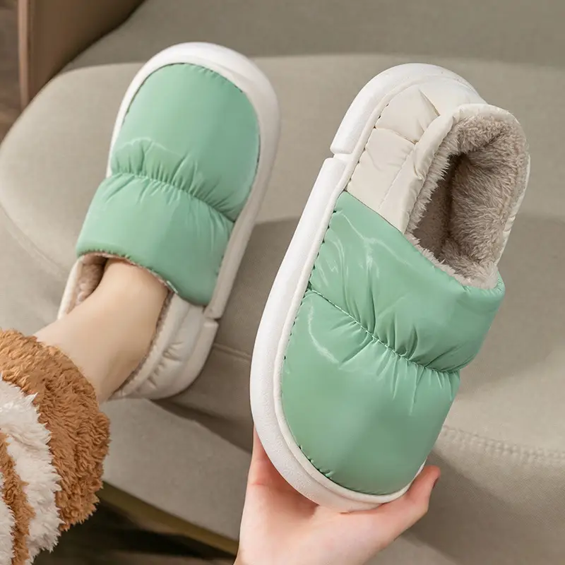 Down Cloth Waterproof Cotton Slippers Women's Winter Heel Warm Indoor Household Cotton Shoes Thickened Non-Slip Outer Wear Men's Shoes - Image 2