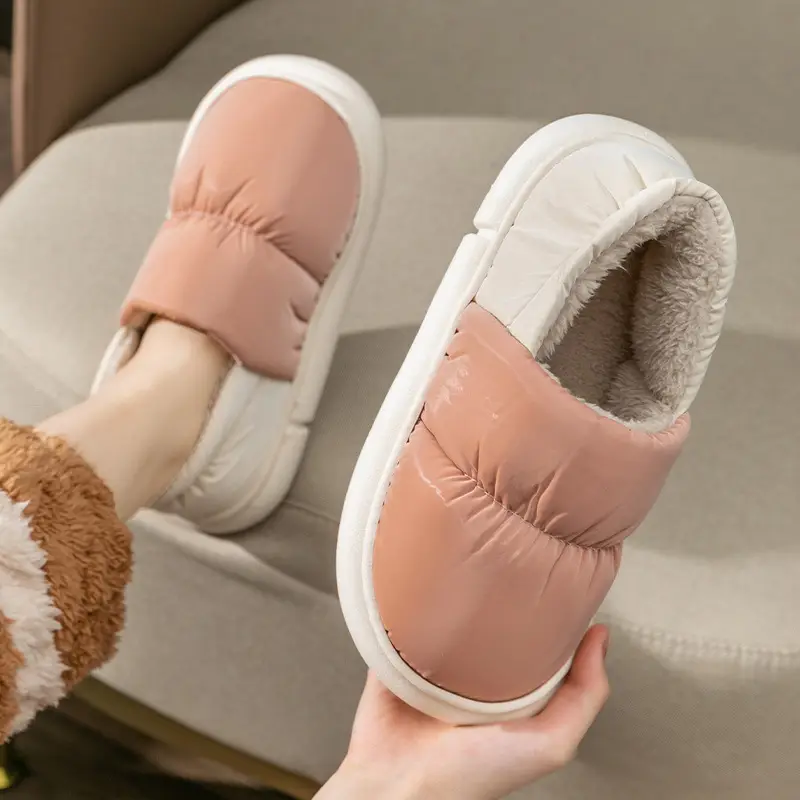 Down Cloth Waterproof Cotton Slippers Women's Winter Heel Warm Indoor Household Cotton Shoes Thickened Non-Slip Outer Wear Men's Shoes - Image 3