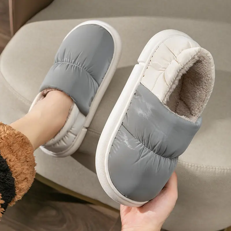 Down Cloth Waterproof Cotton Slippers Women's Winter Heel Warm Indoor Household Cotton Shoes Thickened Non-Slip Outer Wear Men's Shoes - Image 4