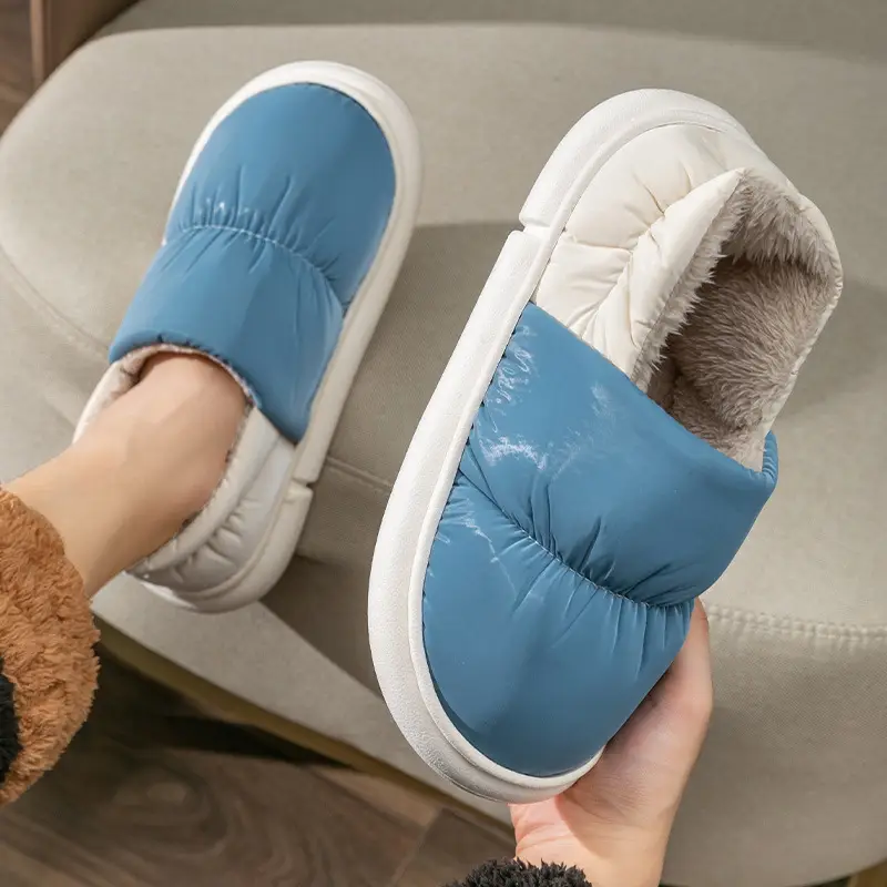 Down Cloth Waterproof Cotton Slippers Women's Winter Heel Warm Indoor Household Cotton Shoes Thickened Non-Slip Outer Wear Men's Shoes - Image 5