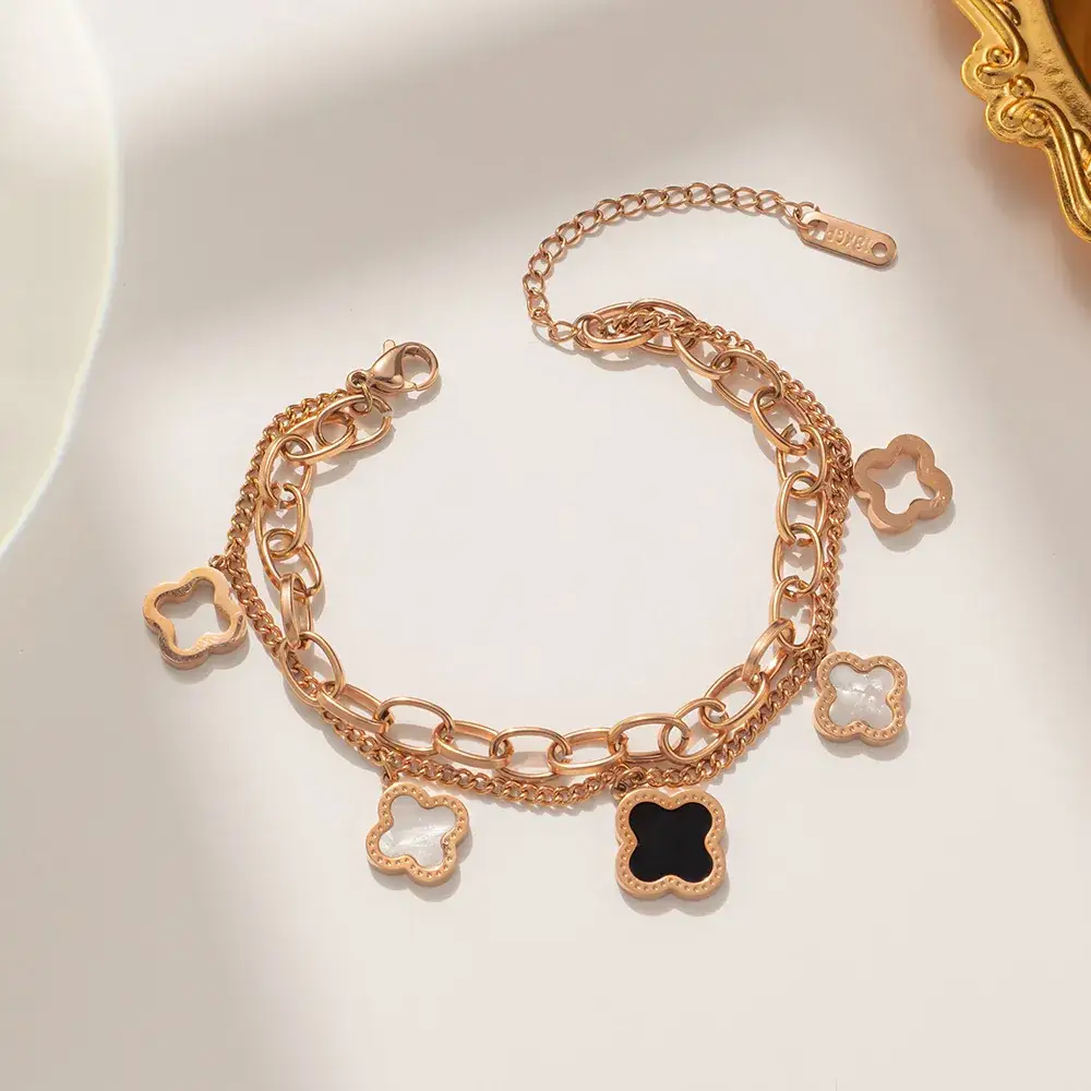 Gold Titanium Four-leaf Bracelet for Women - Image 2