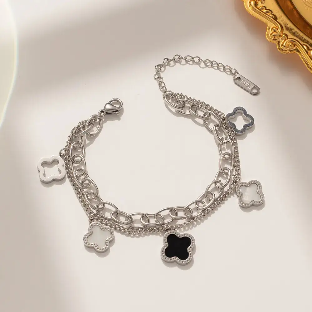 Gold Titanium Four-leaf Bracelet for Women - Image 3
