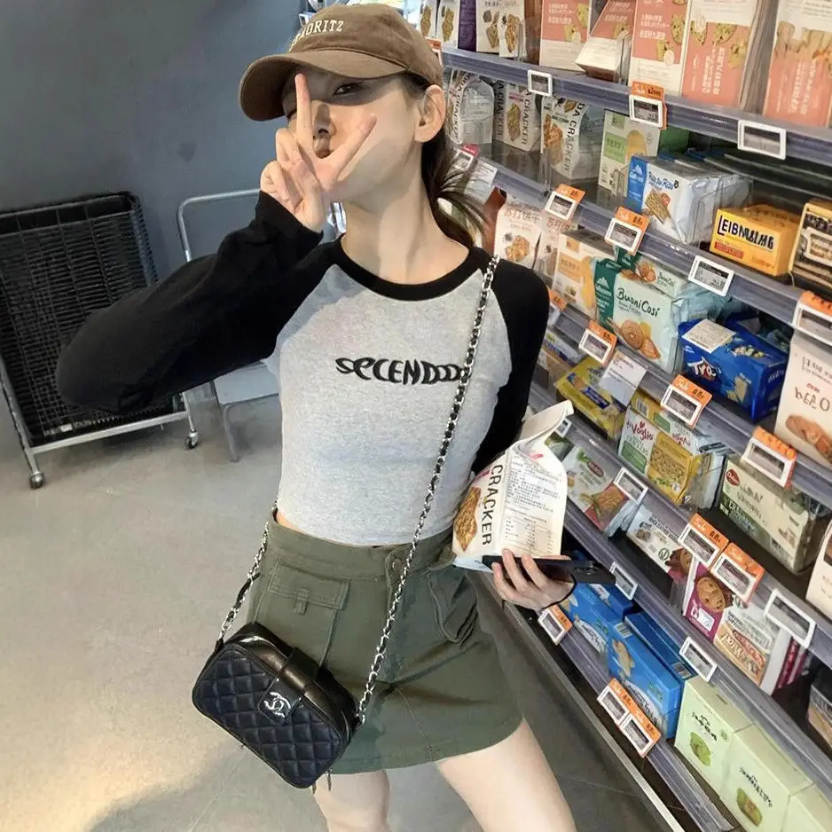 Women's Contrast Long Sleeve T-Shirt Autumn 2022 - Image 5