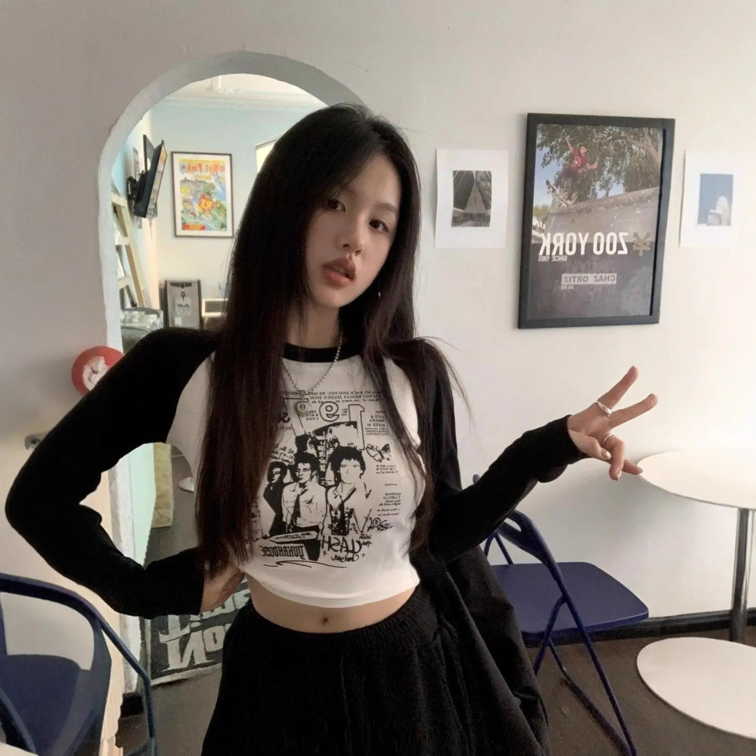 Women's Contrast Long Sleeve T-Shirt Autumn 2022 - Image 6
