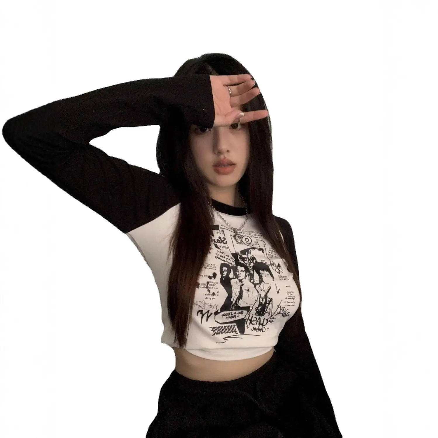 Women's Contrast Long Sleeve T-Shirt Autumn 2022 - Image 7