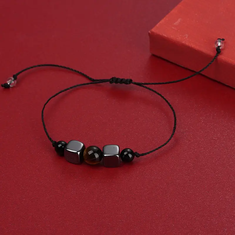 2022 Black Stone Beads Wax Line Tiger Eye Stone Set